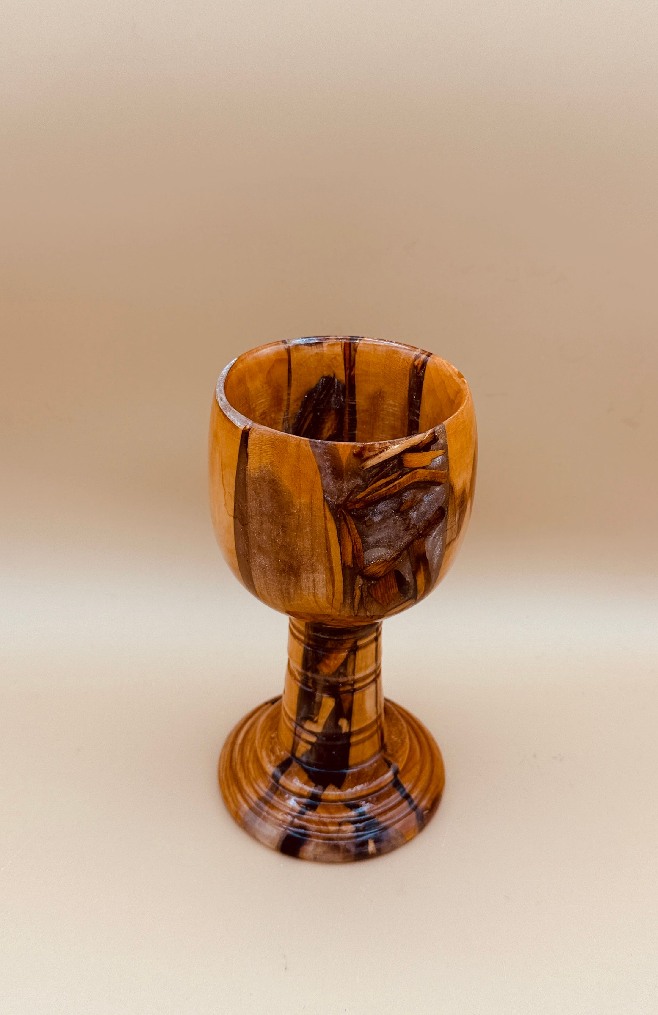 Tan and Brown Resin Infused into Wood Chalice