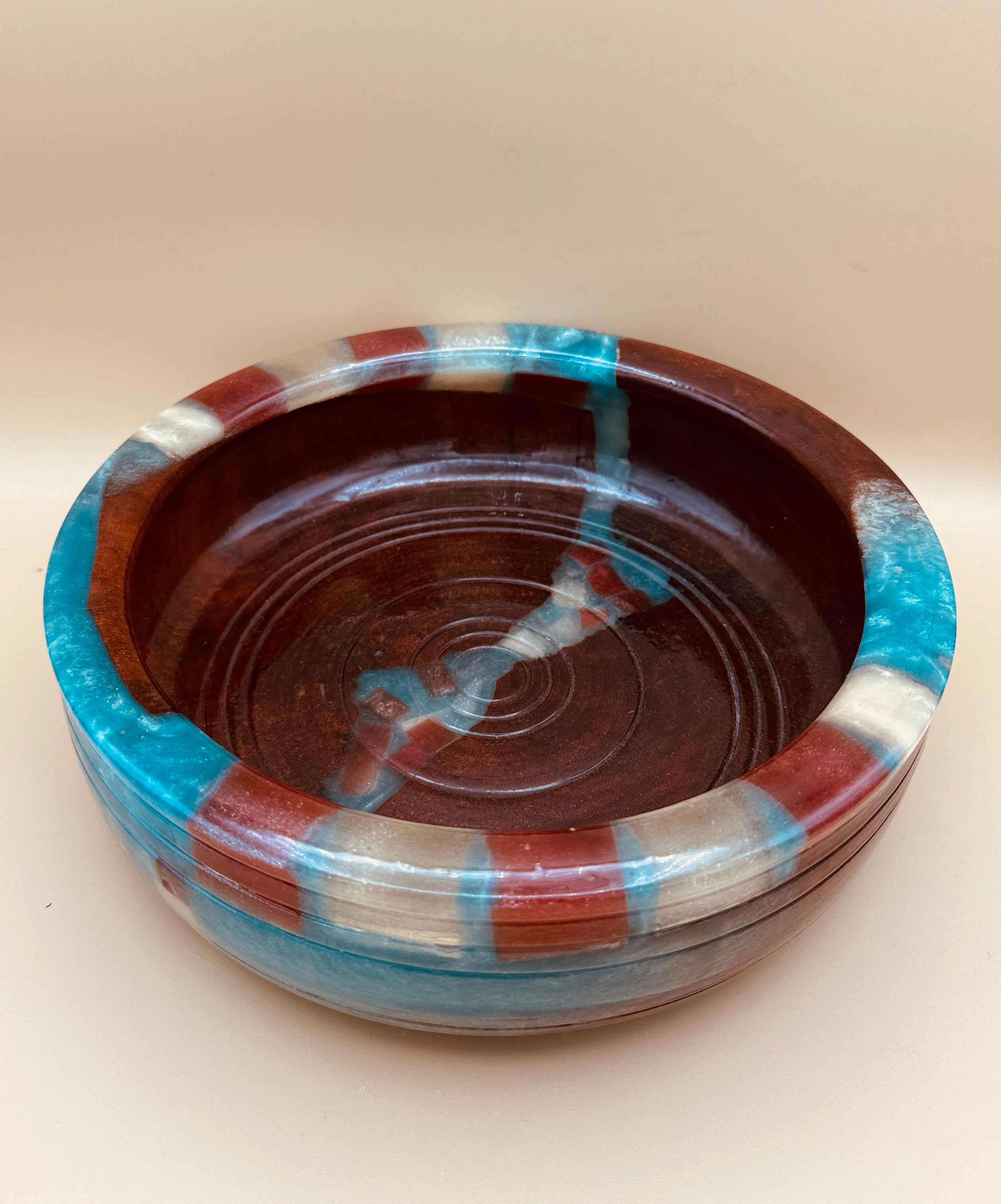 Wood Platter with Coastal Resin Accents